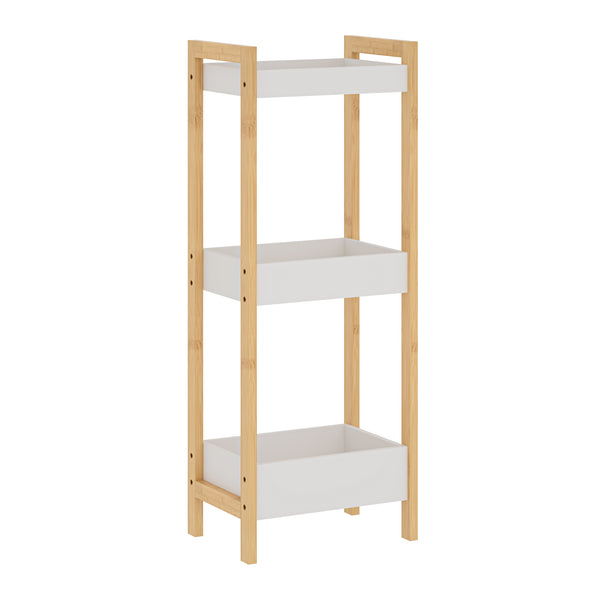 Fürdőszobai polc Anun 3 szinttel 75x28x20 cm bambusz természetes/fehér [en.casa]