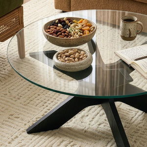 Couchtisch Imi üveg asztallappal Ø70x35 cm fekete/szürke [en.casa]
