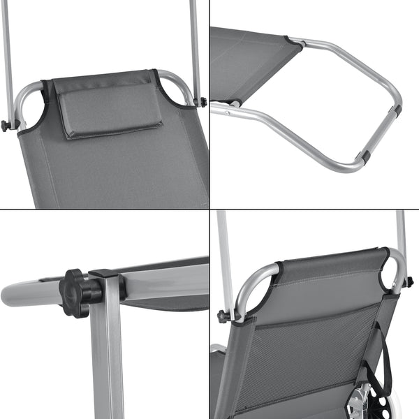 Napozóágy napellenzővel és görgőkkel két darabos szett sötétszürke [casa.pro]