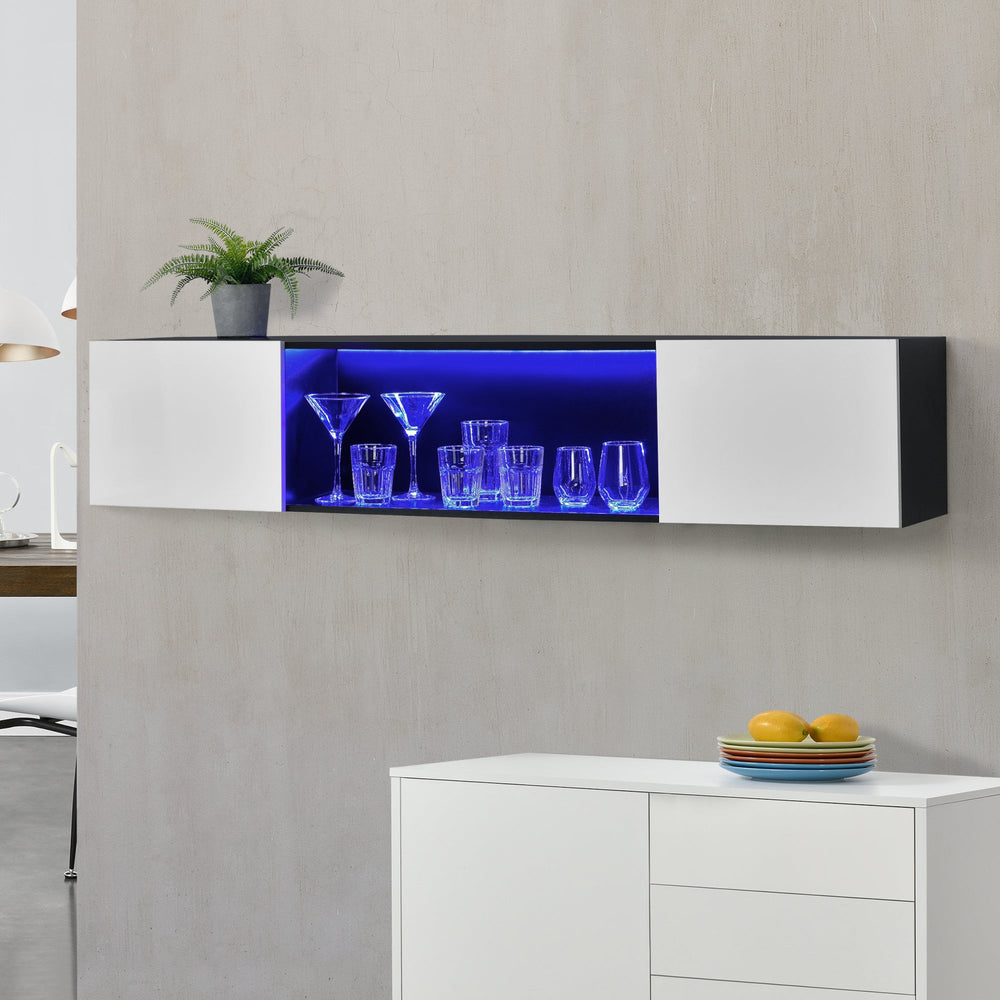 Fali polc Thabong 150x30x30 cm LED világítással fekete/fehér en.casa - premiumXL