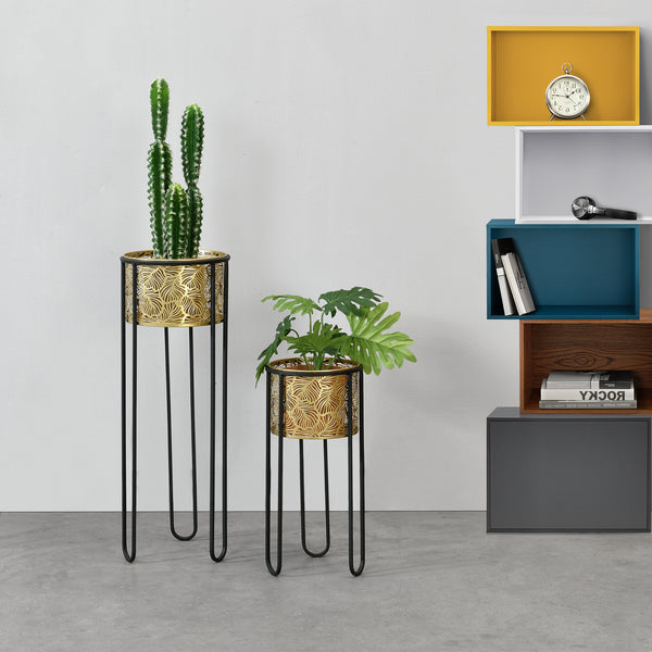 Növénytartó Modave 2db-os szett különböző méretű hajtűlábbal fekete-arany [en.casa]