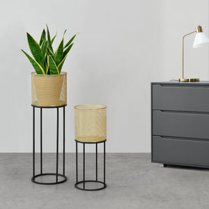 Növénytartó Manhay 2db-os szett különböző méretű fém fekete-arany [en.casa]