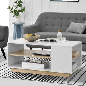 Dohányzóasztal Trelleborg tárolópolccal fehér / tölgy [en.casa] 