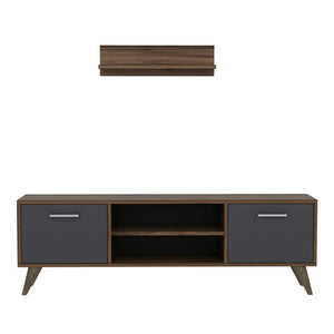 TV állvány polccal Haderslev 42 x 120 x 30 cm forgácslap műanyag dió antracit [en.casa] 