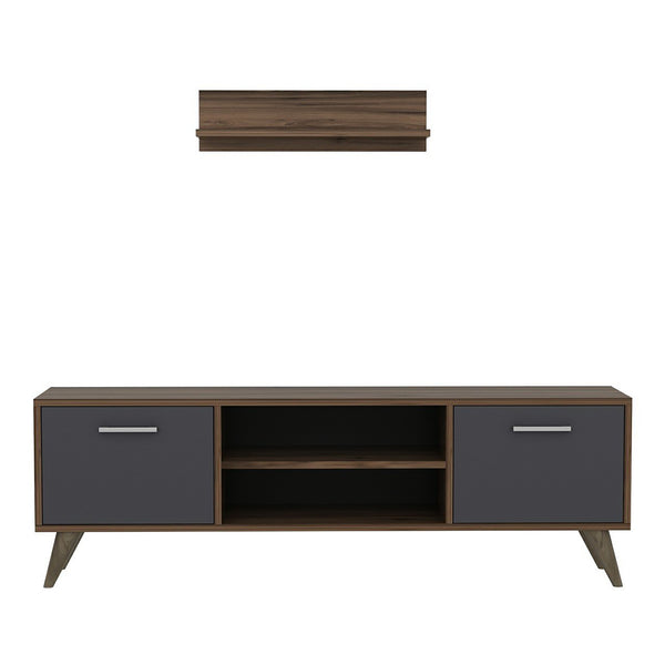 TV állvány polccal Haderslev 42 x 120 x 30 cm forgácslap műanyag dió antracit [en.casa] 