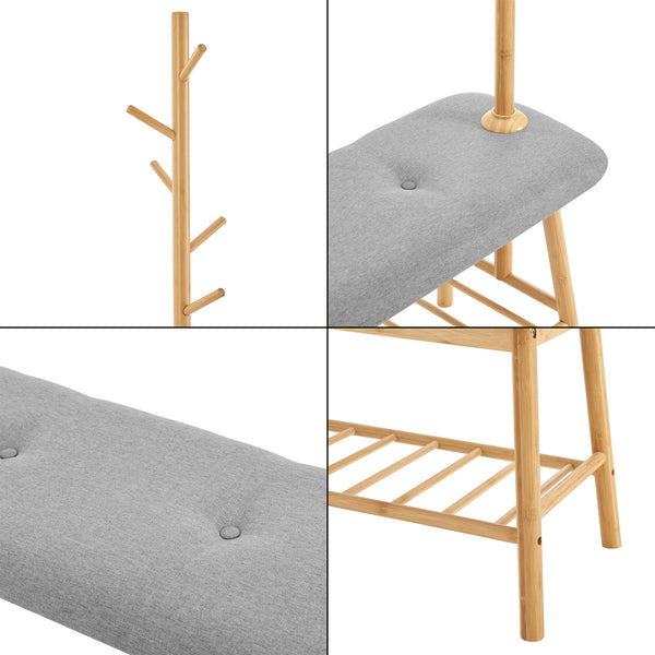 Pad cipőtartóval és fogassal bambuszból Bygland 90x34x165cm [en.casa]