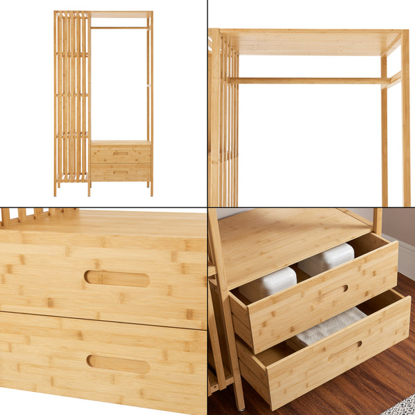 Ruhatartó állvány Varanger 185x100x45cm bambusz [en.casa]