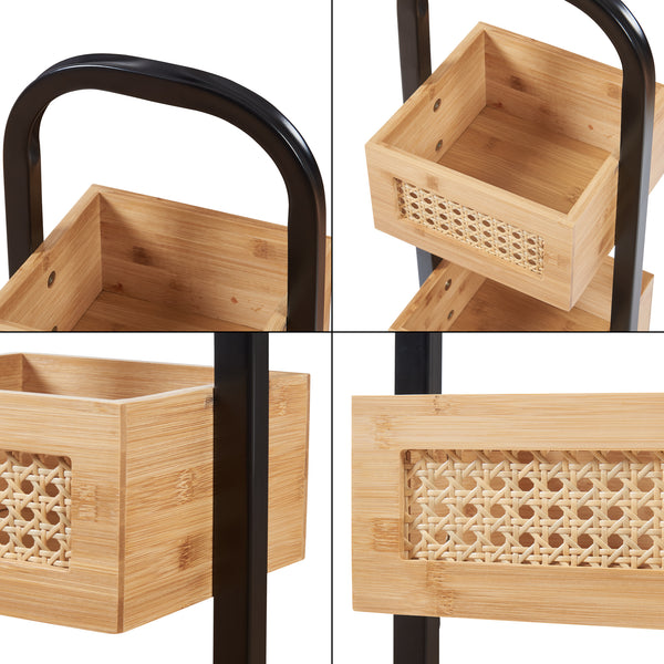 Fürdőszobai polc Tervola 73x23x19 cm fekete/bambusz [en.casa]