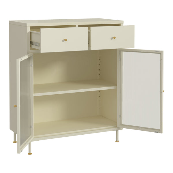 Vitrinszekrény Lindau acél 97x80x40 cm krémfehér [en.casa]