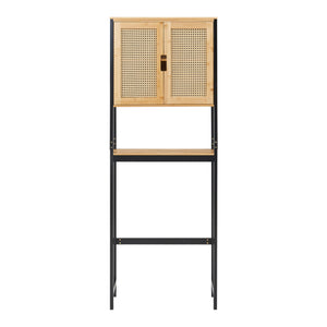 Tárolószekrény WC fölé Tervola 172x63x27 cm fekete/bambusz [en.casa]