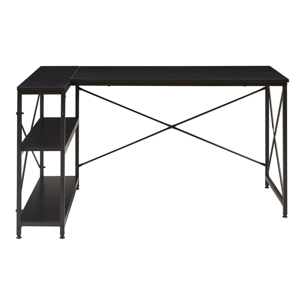 L-alakú íróasztal polccal Raundsvalt 137x88x75 cm fekete [en.casa]