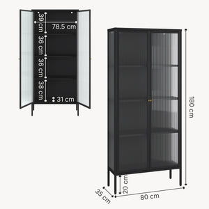 Vitrines szekrény Vinterhavn 180x80x35 cm acél fekete [en.casa]