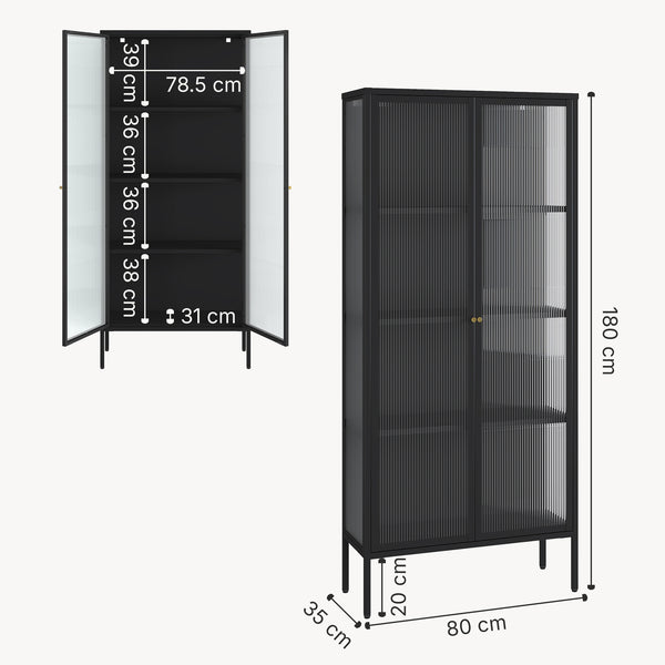 Vitrines szekrény Vinterhavn 180x80x35 cm acél fekete [en.casa]
