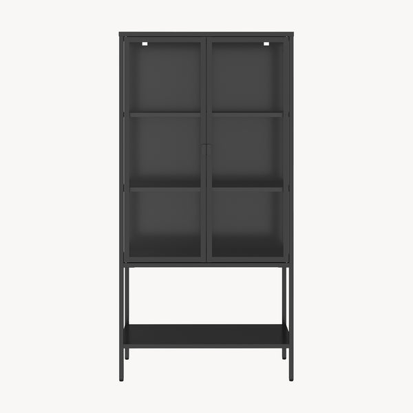 Vitrines szekrény Borshavisa acél 2 ajtóval 160x80x35 cm fekete [en.casa]
