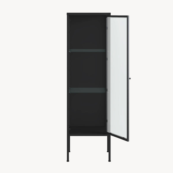 Vitrines szekrény Borshavisa 116x34x30 cm acél fekete [en.casa]