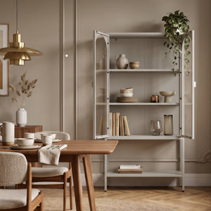 Vitrinszekrény Klippestad acél 160x80x35 cm teveszín [en.casa]