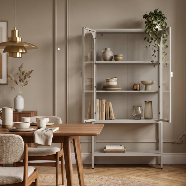 Vitrinszekrény Klippestad acél 160x80x35 cm teveszín [en.casa]