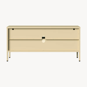 Vitrinszekrény Klippestad acél 118x35x55 cm teveszín [en.casa]