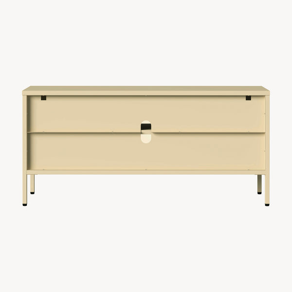 Vitrinszekrény Klippestad acél 118x35x55 cm teveszín [en.casa]