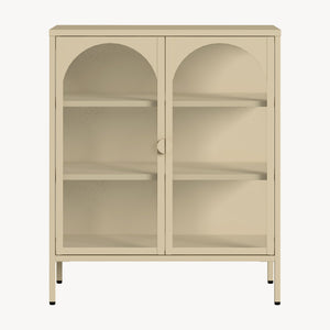 Vitrines szekrény Klippestad acél 95x80x35 cm teveszín [en.casa]