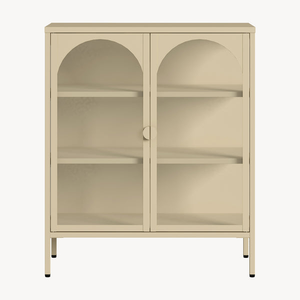 Vitrines szekrény Klippestad acél 95x80x35 cm teveszín [en.casa]