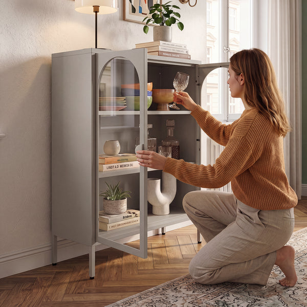 Vitrines szekrény Klippestad acél 95x80x35 cm teveszín [en.casa]