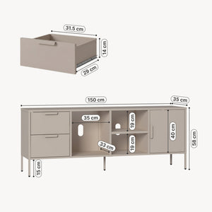 TV szekrény Kliri acél 150x35x58 cm teveszín [en.casa]