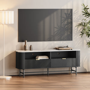 TV-szekrény Olvehok 140x40x55 cm fekete/márvány hatású, fehér [en.casa]