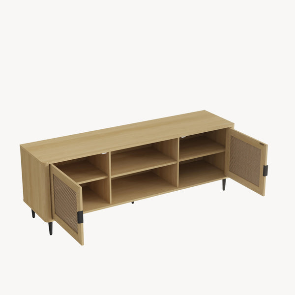 TV szekrény Lukhomso 152x40x54 cm tölgyfa hatású rattan mintával [en.casa]