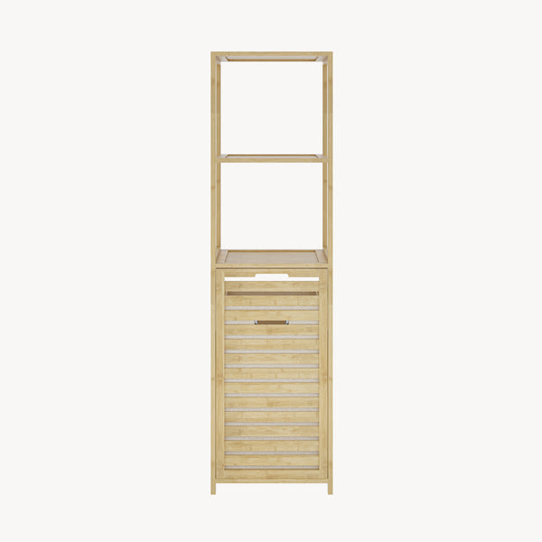 Fürdőszobai polc mosózsákkal Anun 130x36x33 cm bambusz fa színű [en.casa]