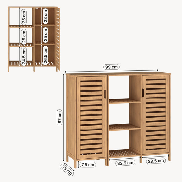 2 elemes tárolószekrény Hakseri 87x99x33 cm bambusz natúr [en.casa]
