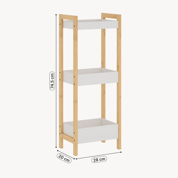 Fürdőszobai polc Anun 3 szinttel 75x28x20 cm bambusz természetes/fehér [en.casa]
