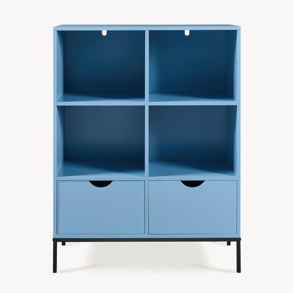 Könyvespolc 2 fiókkal Colwyn 105x80x40 cm Kék [en.casa]