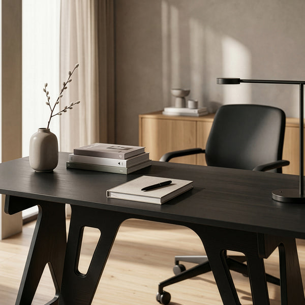 Íróasztal Bostenenna 120x60x75 cm fekete, faerezetes mintával [en.casa]