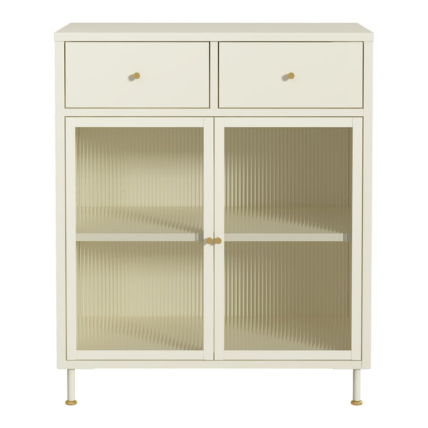 Vitrinszekrény Lindau acél 97x80x40 cm krémfehér [en.casa]