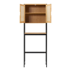 Tárolószekrény WC fölé Tervola 172x63x27 cm fekete/bambusz [en.casa]