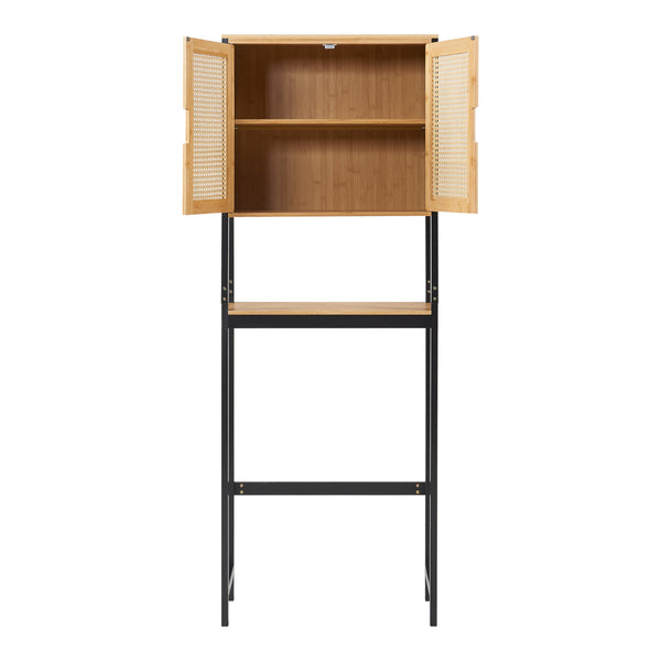 Tárolószekrény WC fölé Tervola 172x63x27 cm fekete/bambusz [en.casa]