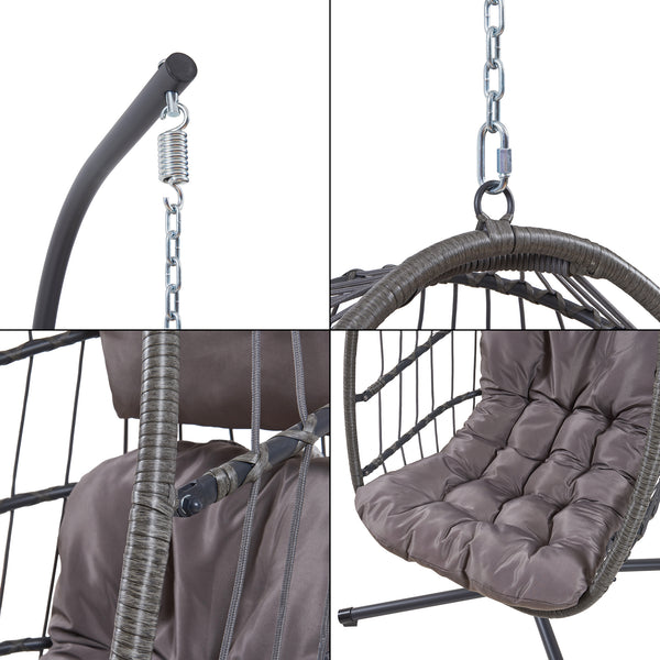 Függőfotel Edeng állvánnyal 196x110x95 cm szürke [en.casa]