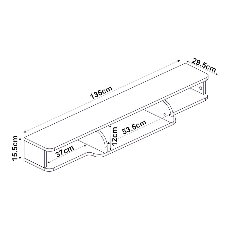 Méretrajz TV állvány falra Aar 135x30x16 cm fehér [en.casa]