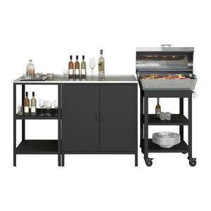 Kültéri szekrény polcos elemmel és zsúrkocsival Bolognano fekete matt [casa.pro]