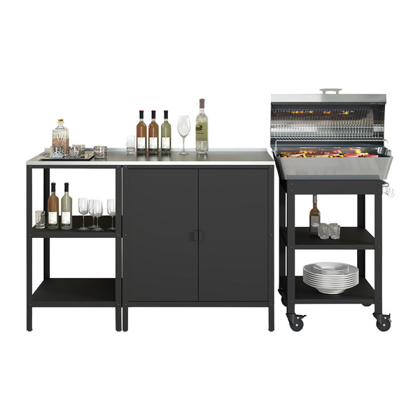 Kültéri szekrény polcos elemmel és zsúrkocsival Bolognano fekete matt [casa.pro]