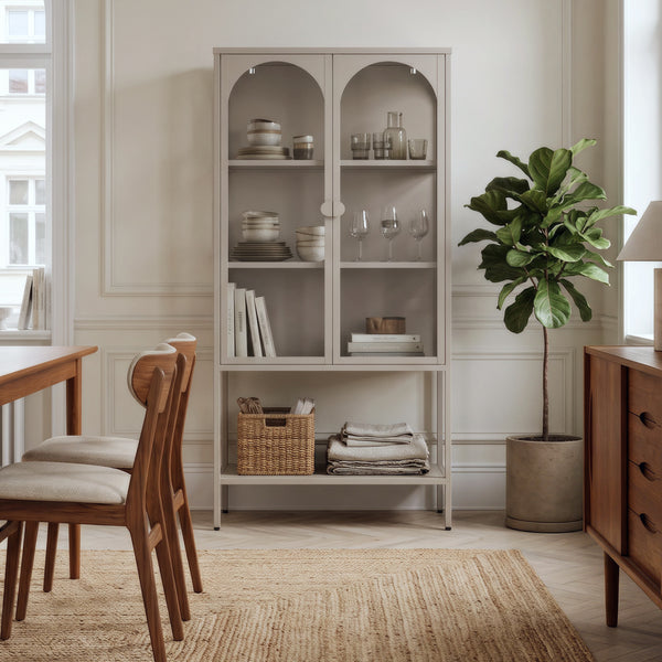 Vitrinszekrény Klippestad acél 160x80x35 cm teveszín [en.casa]