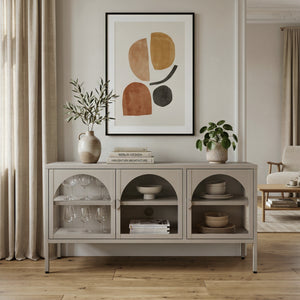 Vitrinszekrény Klippestad acél 118x35x55 cm teveszín [en.casa]