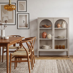 Vitrines szekrény Klippestad acél 95x80x35 cm teveszín [en.casa]