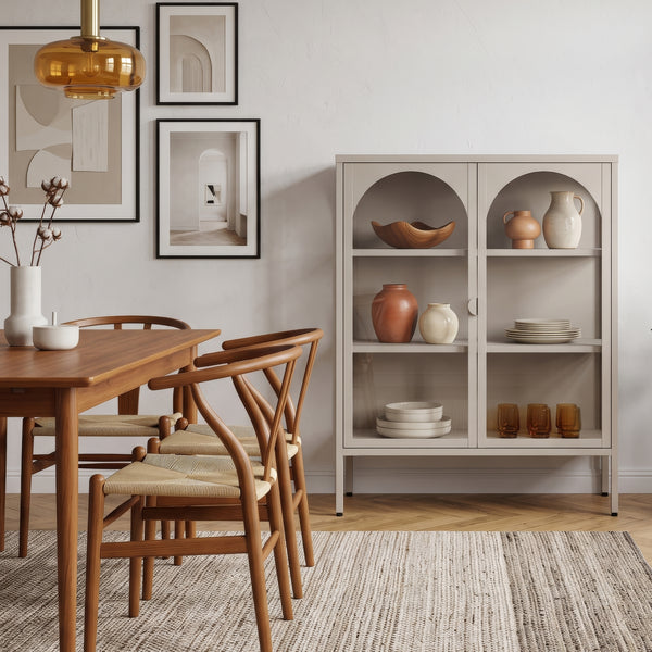 Vitrines szekrény Klippestad acél 95x80x35 cm teveszín [en.casa]