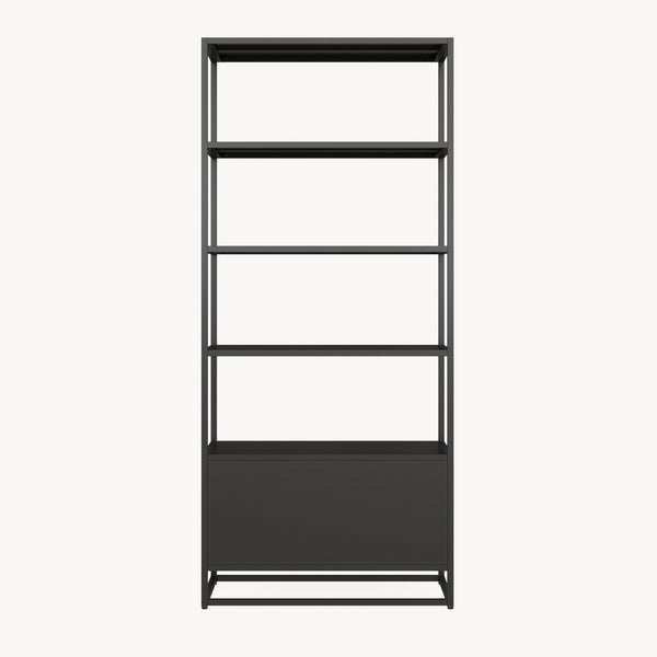 Könyvespolc szekrénnyel Hailuoto 80x40x180 cm acél fekete, matt [en.casa]