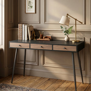 Íróasztal Tumba 115x48x76 cm fekete/diófa hatású [en.casa]