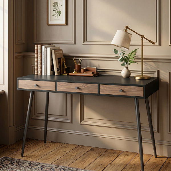 Íróasztal Tumba 115x48x76 cm fekete/diófa hatású [en.casa]