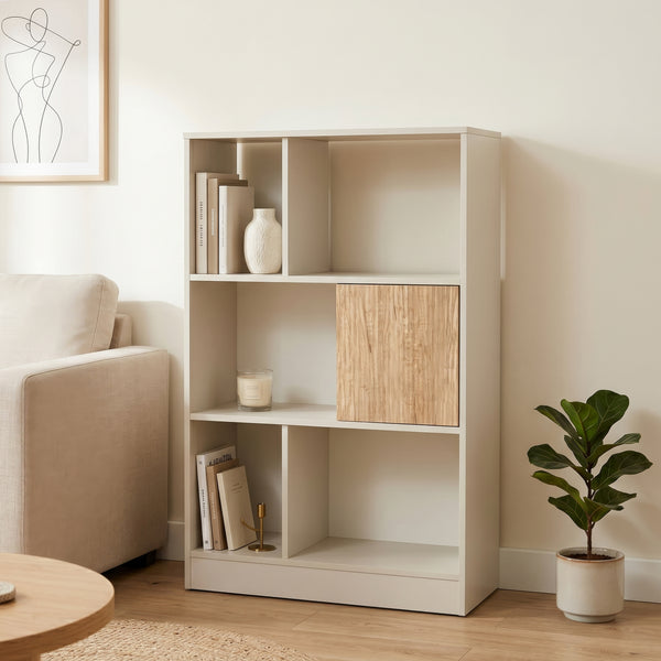 Könyvespolc Karena 112x70x30 cm krémfehér/tölgyfa hatású [en.casa]