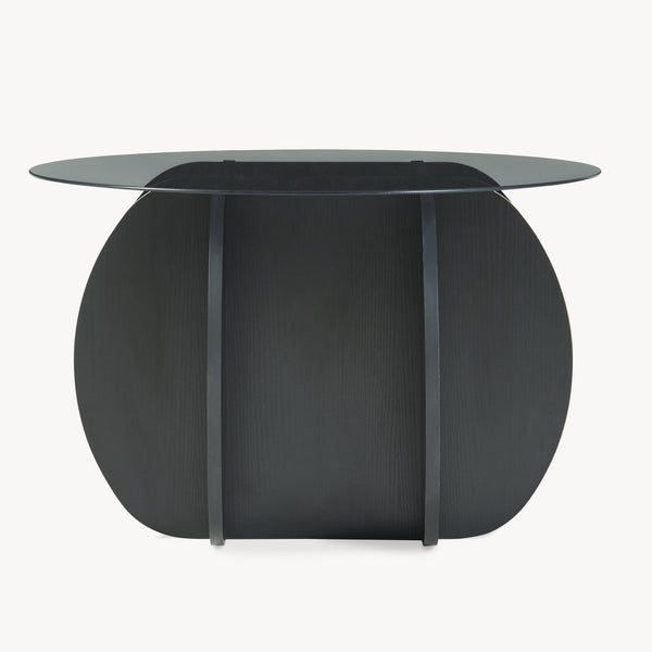 Dohányzóasztal Karhuvandi üveg asztallappal Ø70x40 cm fekete/szürke [en.casa]